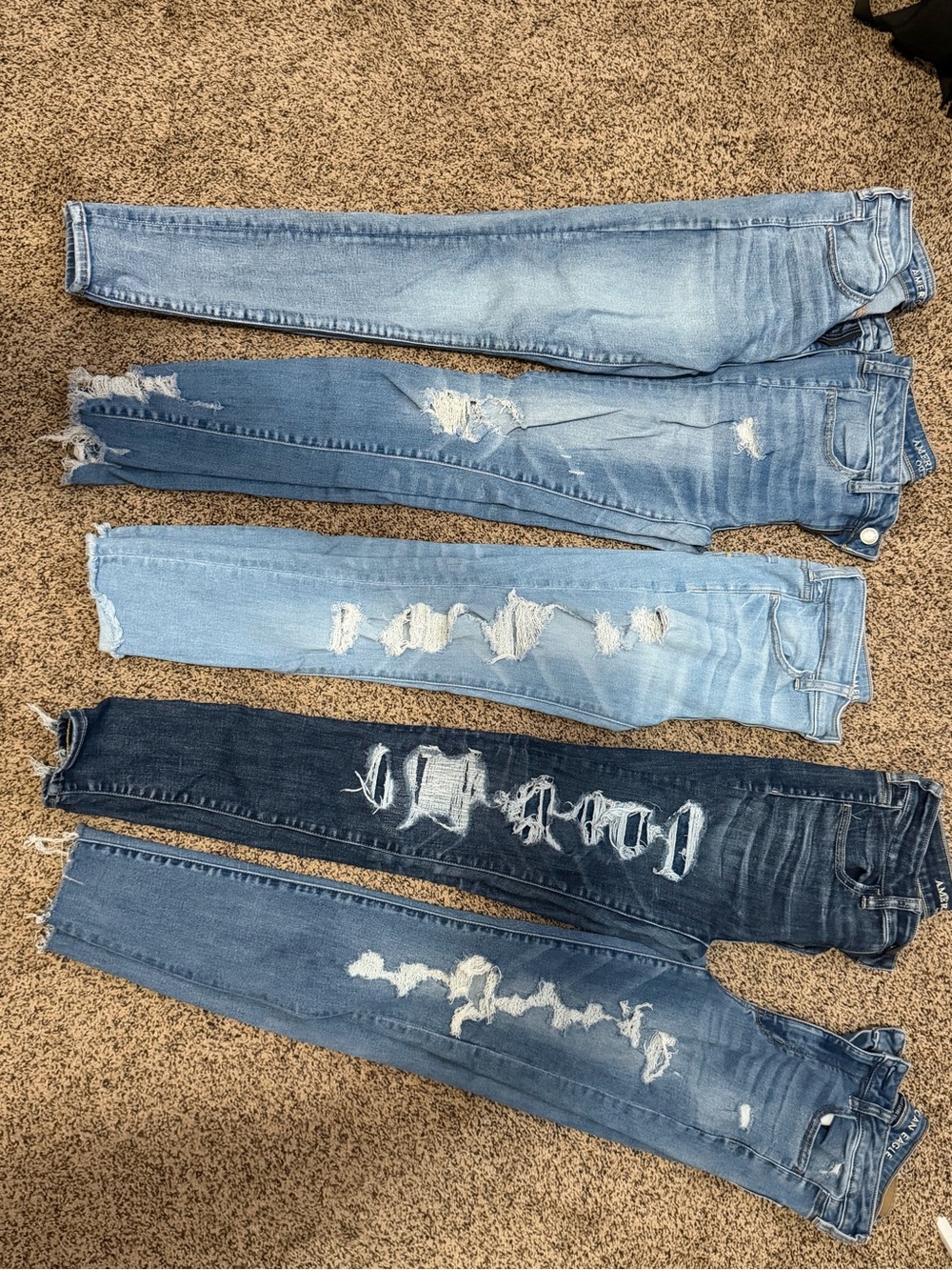 American Eagle Outfitters Distressed Skinny Jeans in Multiple Blue Washes